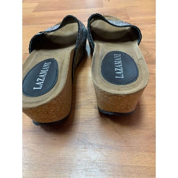 Lazamani Women's Silver Glitter Slip-On Platform Wedge Sandal Size 38 - Picture 6 of 8